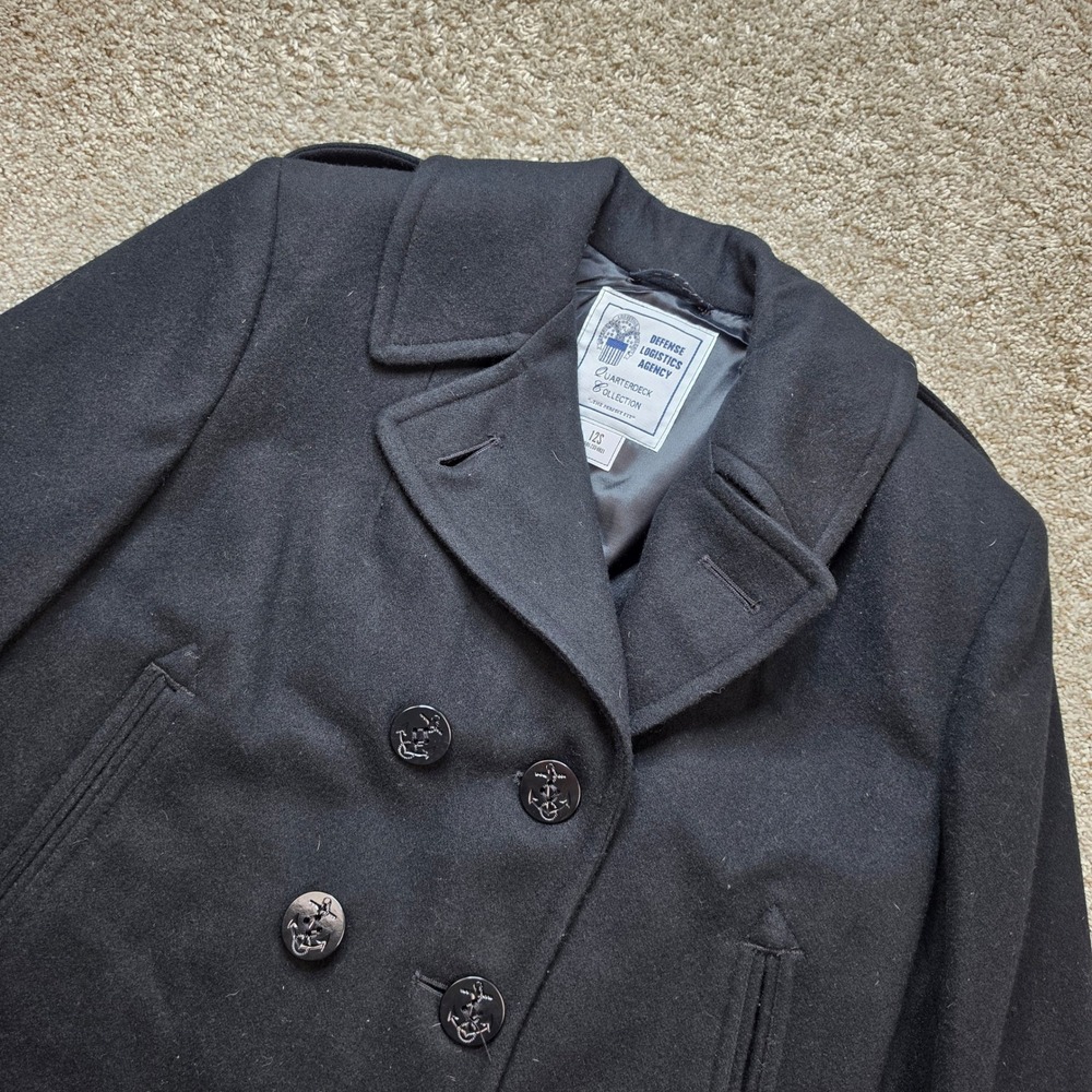 VINTAGE Defense Logistics Agency US Navy Pea Coat Women 12S Black Wool Military